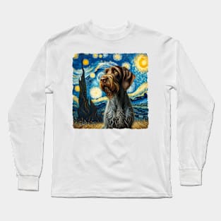 Starry German Wirehaired Pointer Portrait - Dog Portrait Long Sleeve T-Shirt